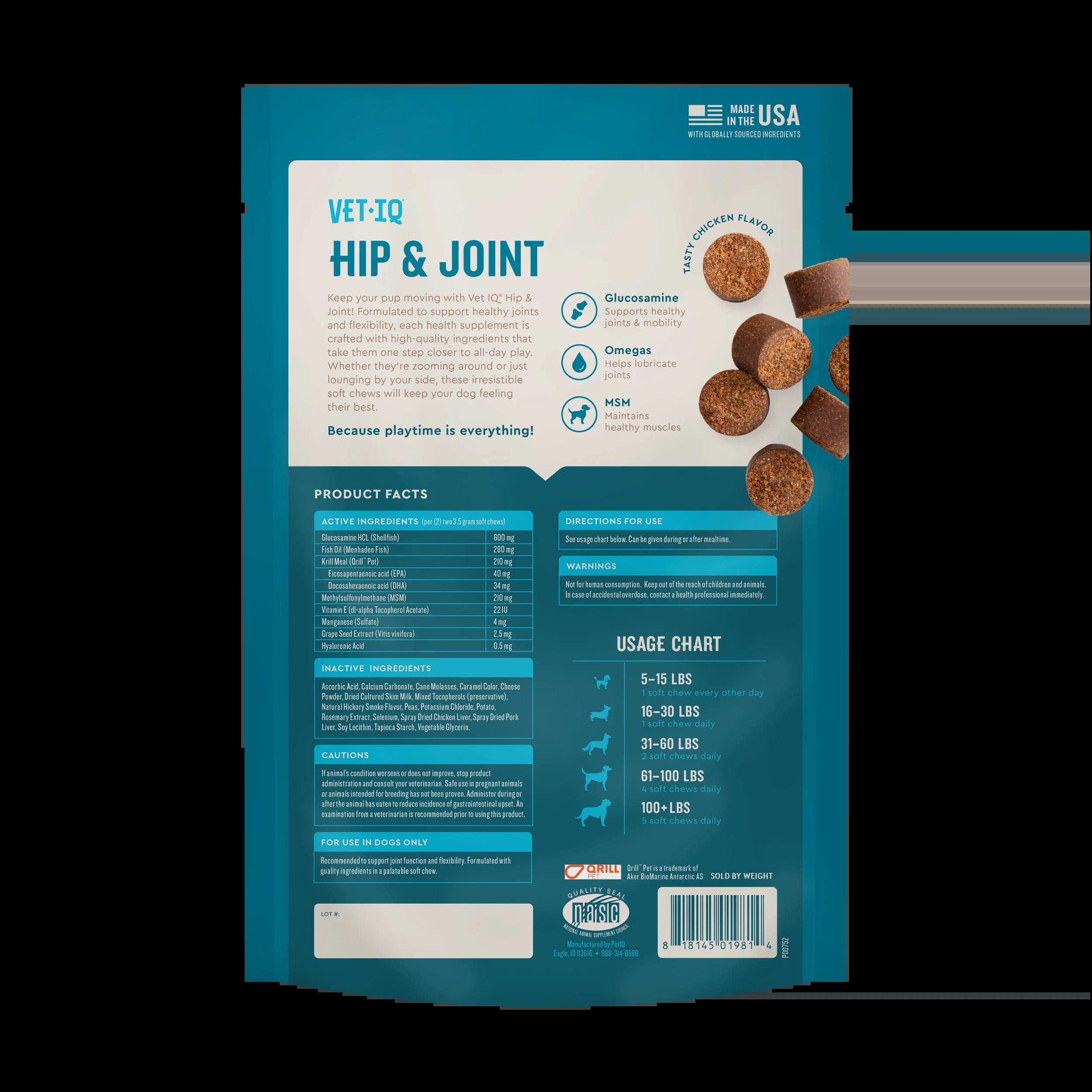 (3 Pack)  Hip & Joint Supplement for Dogs, Chicken Flavored Soft Chews, 60 Count Soft Chews